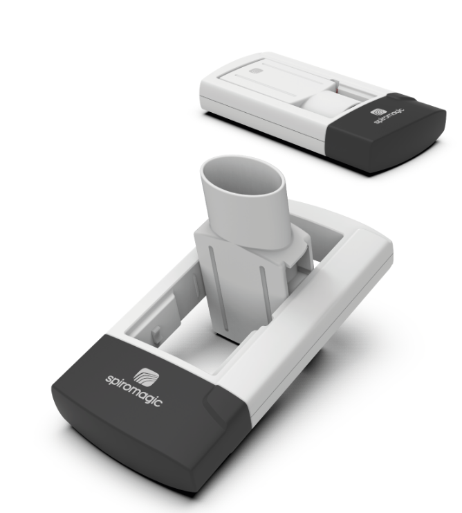 Spiromagic device with mouthpiece flipped open